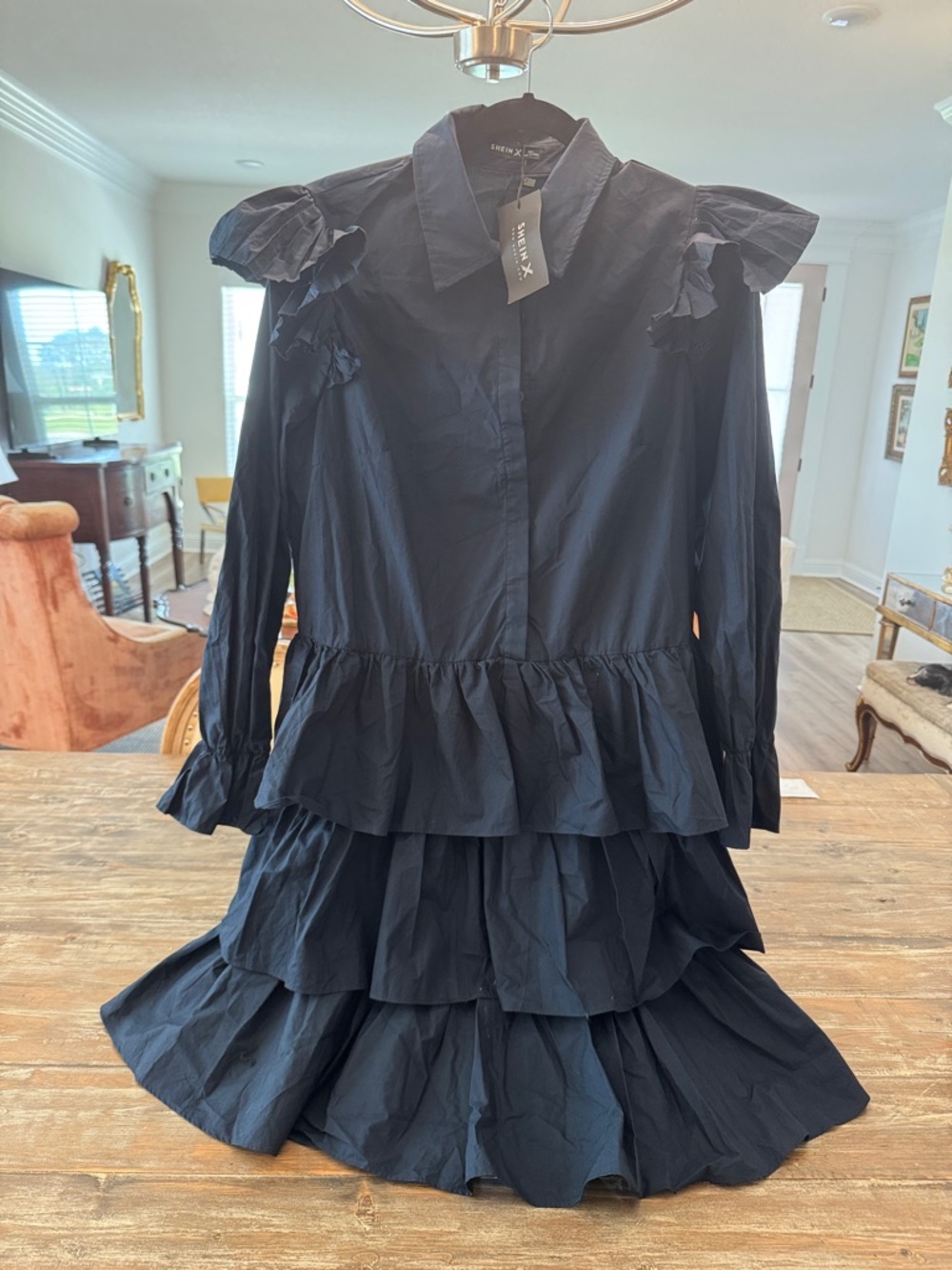 Ruffled Tiered Black Dress